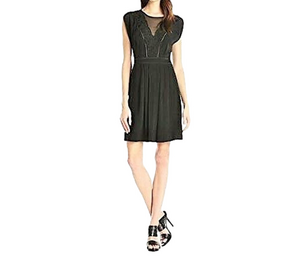 NWT Rebecca Taylor Fit & Flare Black Sleeveless Crepe Lace Dress Pockets Size 2